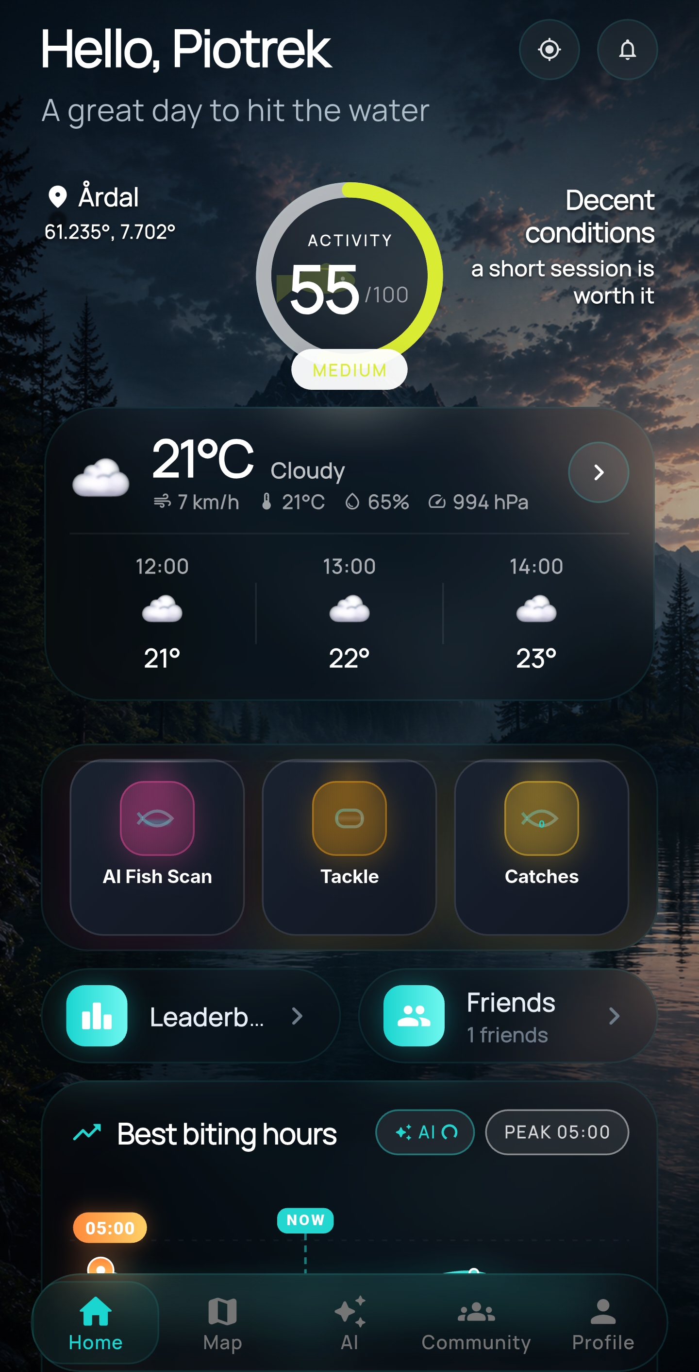 Fishing Pro home dashboard